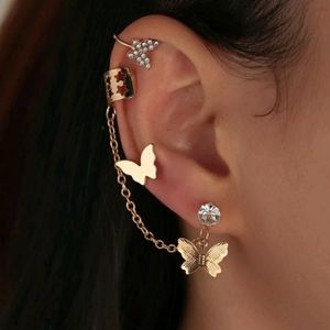 New 3pcs Gold Butterfly Earrings Set